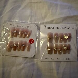 Elegant Nude Press-On Nails with Gold Accents